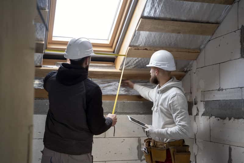 Dachfenster wird in ein geneigtes Dach eingebaut