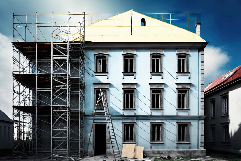 Gerüst für Arbeiten an einem Hausdach