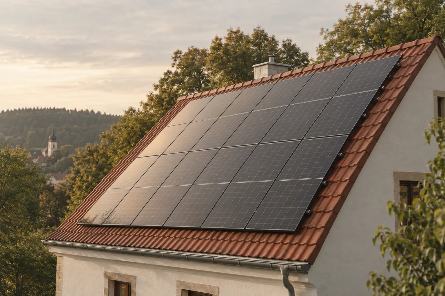 Photovoltaikmodule auf einem traditionellen Ziegeldach