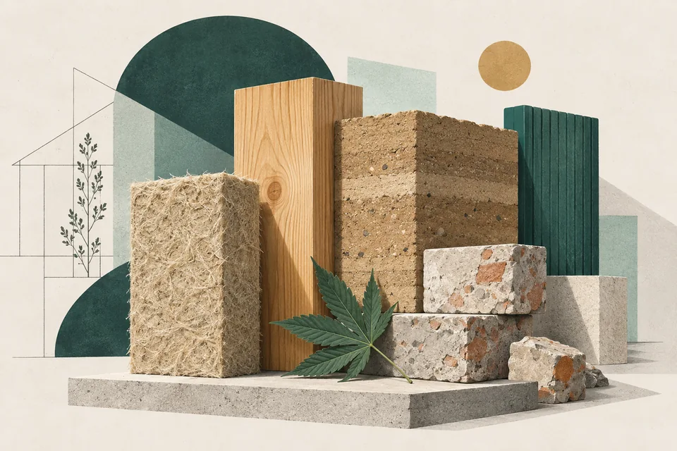 Illustration: Baustoffe der Zukunft: Nachhaltige Materialien für klimafreundliches Bauen und Sanieren