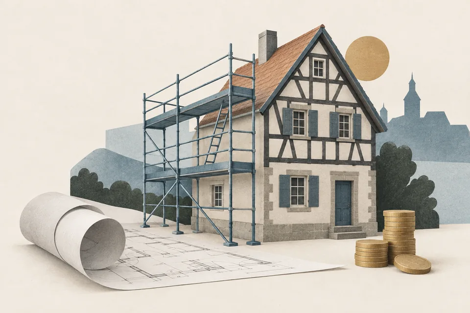 Illustration: Gerüst mieten in Franken: Kosten, Anbieter und was Hausbesitzer wissen müssen