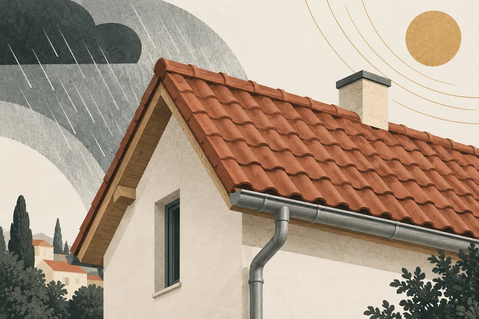 Illustration: Klimaresistente Dachsysteme: Schutz vor Extremwetter und Starkregen