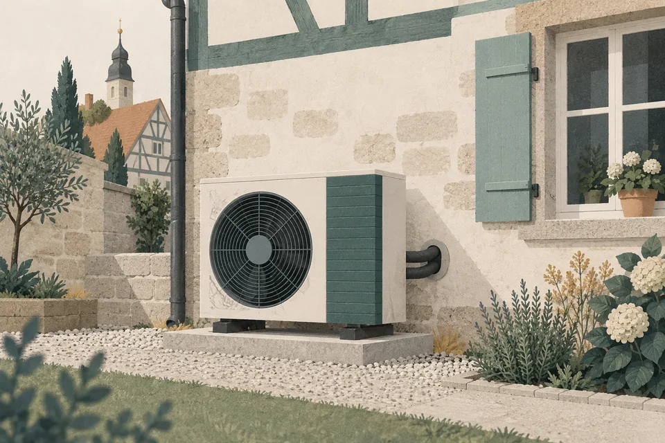 Illustration: Wärmepumpe im Altbau 2025: Mythen, Fakten und praktische Lösungen